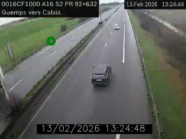 <h2>Webcam A16 juste après l'aire de repos d'Offekerque à Guemps. Vue orientée vers Calais</h2>