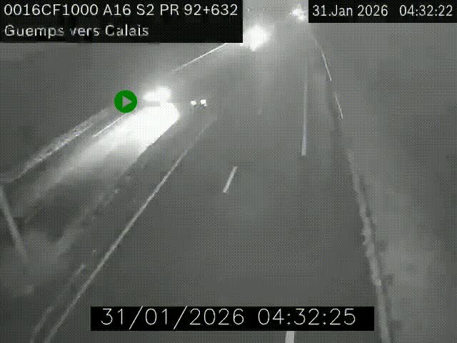 <h2>Webcam A16 juste après l'aire de repos d'Offekerque à Guemps. Vue orientée vers Calais</h2>