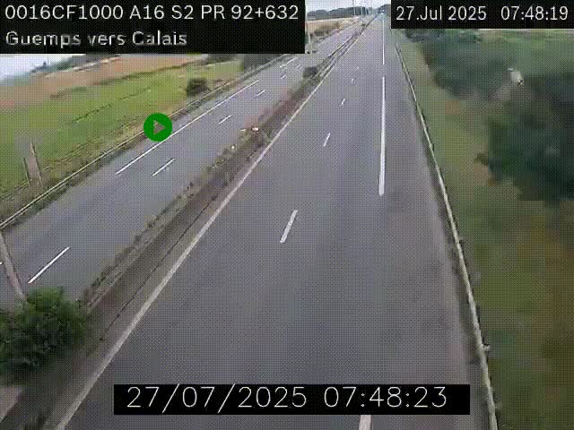 <h2>Webcam A16 juste après l'aire de repos d'Offekerque à Guemps. Vue orientée vers Calais</h2>