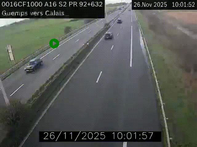 <h2>Webcam A16 juste après l'aire de repos d'Offekerque à Guemps. Vue orientée vers Calais</h2>
