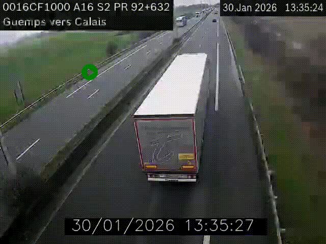 <h2>Webcam A16 juste après l'aire de repos d'Offekerque à Guemps. Vue orientée vers Calais</h2>