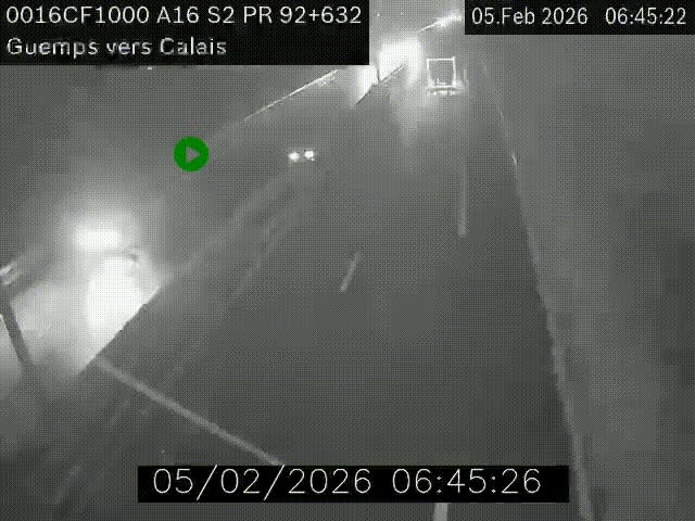 <h2>Webcam A16 juste après l'aire de repos d'Offekerque à Guemps. Vue orientée vers Calais</h2>