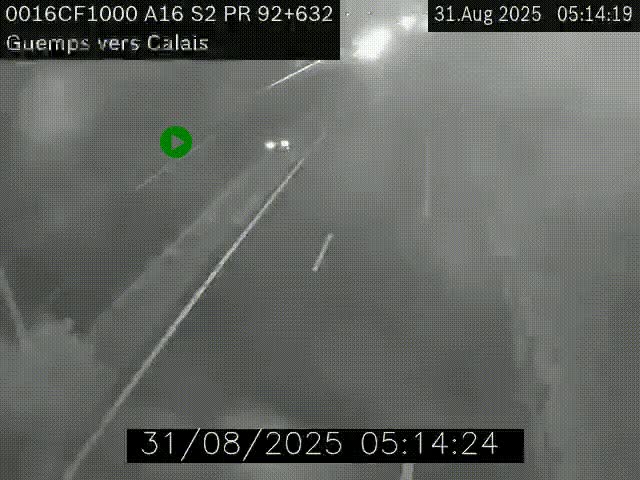 <h2>Webcam A16 juste après l'aire de repos d'Offekerque à Guemps. Vue orientée vers Calais</h2>