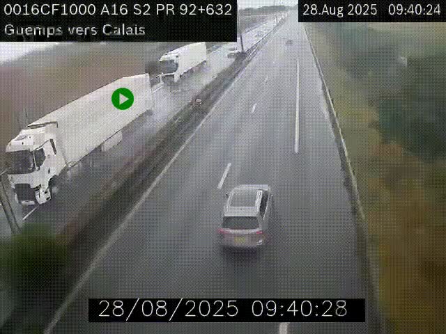 <h2>Webcam A16 juste après l'aire de repos d'Offekerque à Guemps. Vue orientée vers Calais</h2>