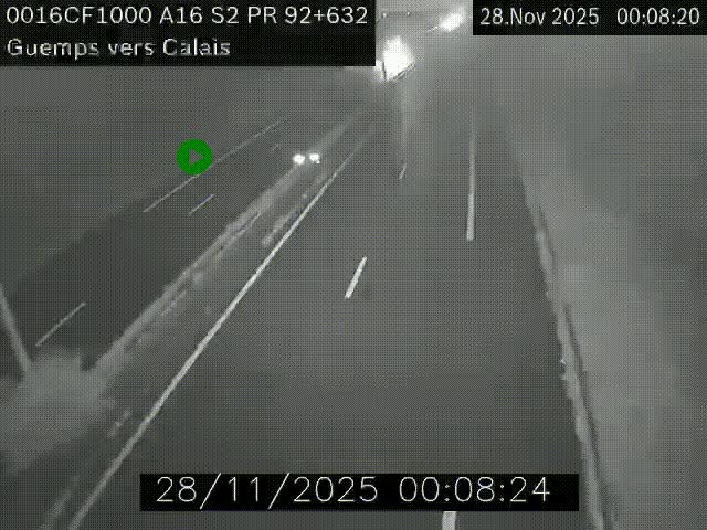 <h2>Webcam A16 juste après l'aire de repos d'Offekerque à Guemps. Vue orientée vers Calais</h2>