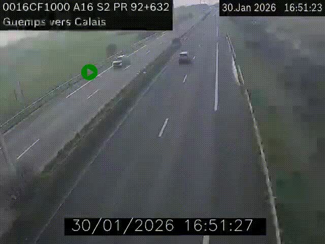 <h2>Webcam A16 juste après l'aire de repos d'Offekerque à Guemps. Vue orientée vers Calais</h2>