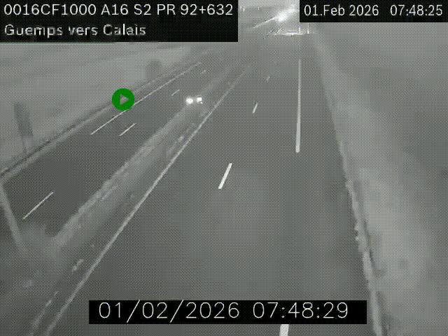 <h2>Webcam A16 juste après l'aire de repos d'Offekerque à Guemps. Vue orientée vers Calais</h2>