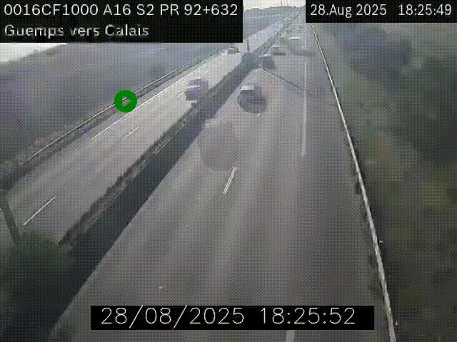 <h2>Webcam A16 juste après l'aire de repos d'Offekerque à Guemps. Vue orientée vers Calais</h2>