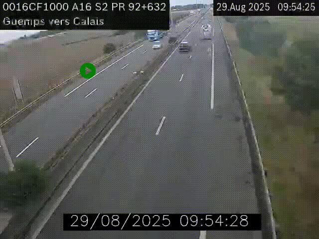 <h2>Webcam A16 juste après l'aire de repos d'Offekerque à Guemps. Vue orientée vers Calais</h2>