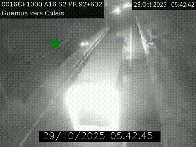 <h2>Webcam A16 juste après l'aire de repos d'Offekerque à Guemps. Vue orientée vers Calais</h2>