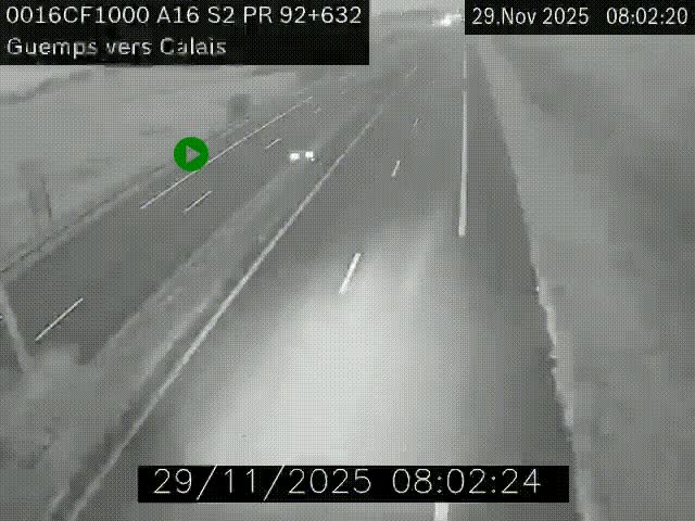 <h2>Webcam A16 juste après l'aire de repos d'Offekerque à Guemps. Vue orientée vers Calais</h2>