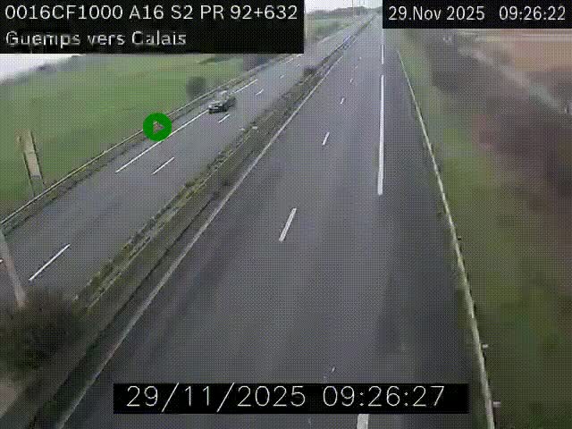 <h2>Webcam A16 juste après l'aire de repos d'Offekerque à Guemps. Vue orientée vers Calais</h2>