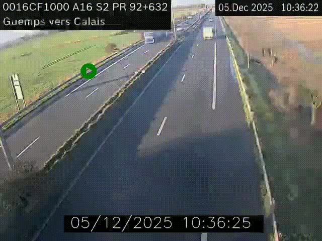 <h2>Webcam A16 juste après l'aire de repos d'Offekerque à Guemps. Vue orientée vers Calais</h2>