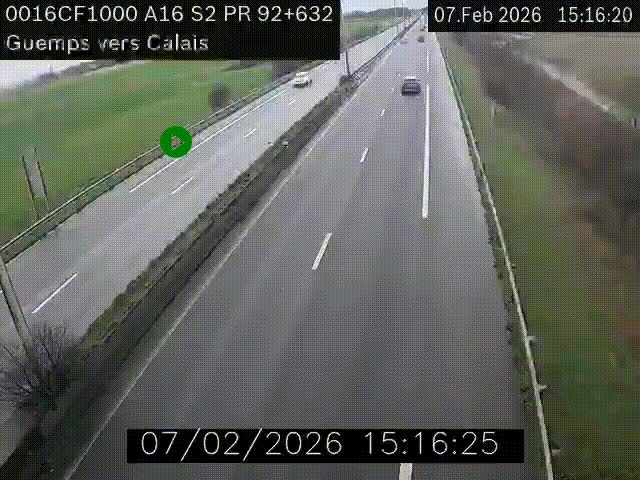 <h2>Webcam A16 juste après l'aire de repos d'Offekerque à Guemps. Vue orientée vers Calais</h2>