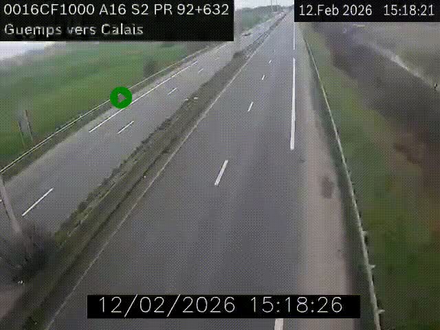 <h2>Webcam A16 juste après l'aire de repos d'Offekerque à Guemps. Vue orientée vers Calais</h2>