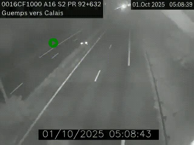 <h2>Webcam A16 juste après l'aire de repos d'Offekerque à Guemps. Vue orientée vers Calais</h2>