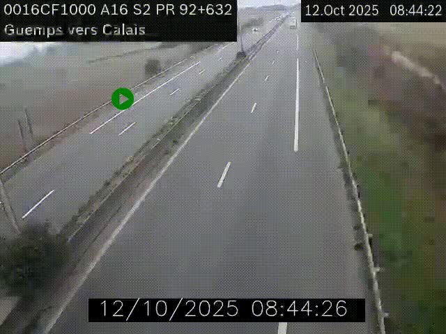 <h2>Webcam A16 juste après l'aire de repos d'Offekerque à Guemps. Vue orientée vers Calais</h2>