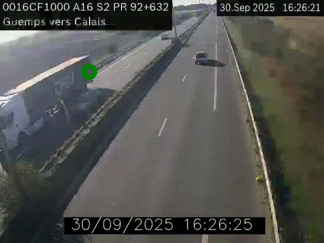 <h2>Webcam A16 juste après l'aire de repos d'Offekerque à Guemps. Vue orientée vers Calais</h2>