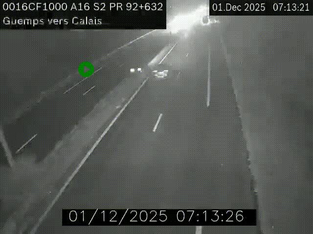 <h2>Webcam A16 juste après l'aire de repos d'Offekerque à Guemps. Vue orientée vers Calais</h2>