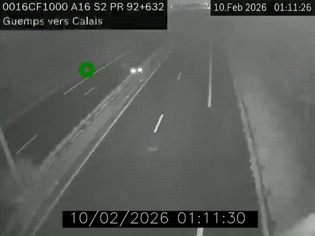 <h2>Webcam A16 juste après l'aire de repos d'Offekerque à Guemps. Vue orientée vers Calais</h2>