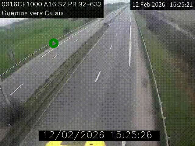 <h2>Webcam A16 juste après l'aire de repos d'Offekerque à Guemps. Vue orientée vers Calais</h2>