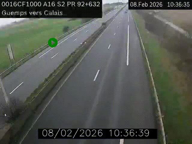 <h2>Webcam A16 juste après l'aire de repos d'Offekerque à Guemps. Vue orientée vers Calais</h2>