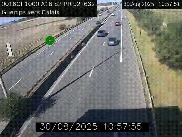 <h2>Webcam A16 juste après l'aire de repos d'Offekerque à Guemps. Vue orientée vers Calais</h2>