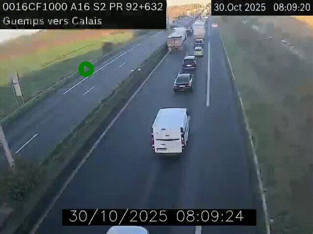 <h2>Webcam A16 juste après l'aire de repos d'Offekerque à Guemps. Vue orientée vers Calais</h2>