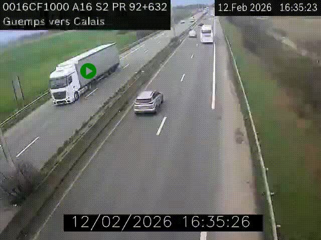 <h2>Webcam A16 juste après l'aire de repos d'Offekerque à Guemps. Vue orientée vers Calais</h2>