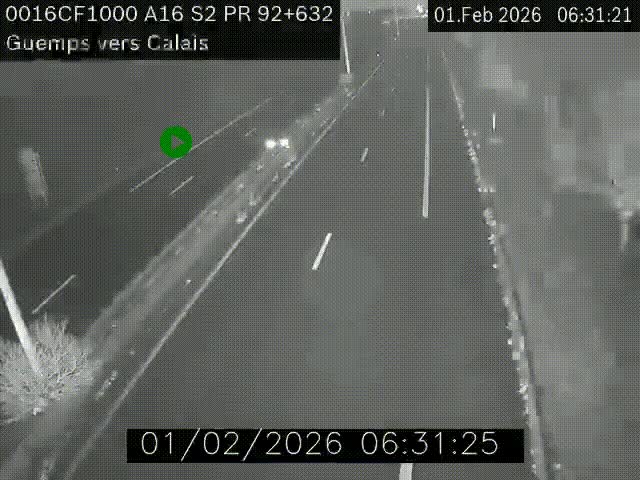 <h2>Webcam A16 juste après l'aire de repos d'Offekerque à Guemps. Vue orientée vers Calais</h2>