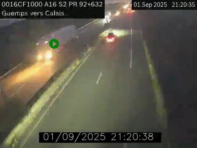 <h2>Webcam A16 juste après l'aire de repos d'Offekerque à Guemps. Vue orientée vers Calais</h2>