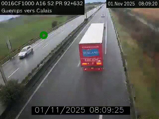 <h2>Webcam A16 juste après l'aire de repos d'Offekerque à Guemps. Vue orientée vers Calais</h2>