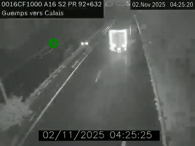 <h2>Webcam A16 juste après l'aire de repos d'Offekerque à Guemps. Vue orientée vers Calais</h2>