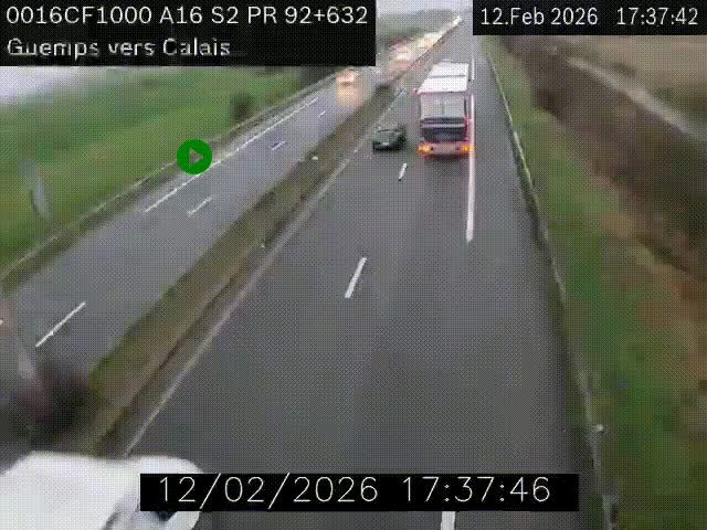 <h2>Webcam A16 juste après l'aire de repos d'Offekerque à Guemps. Vue orientée vers Calais</h2>
