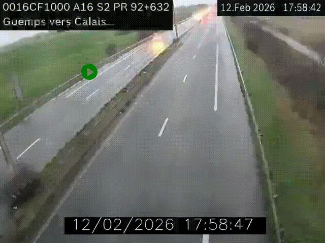 <h2>Webcam A16 juste après l'aire de repos d'Offekerque à Guemps. Vue orientée vers Calais</h2>