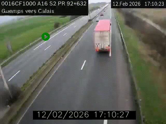 <h2>Webcam A16 juste après l'aire de repos d'Offekerque à Guemps. Vue orientée vers Calais</h2>