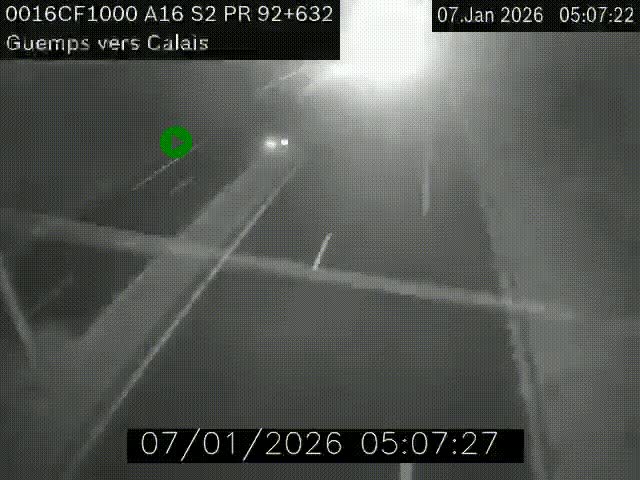 <h2>Webcam A16 juste après l'aire de repos d'Offekerque à Guemps. Vue orientée vers Calais</h2>