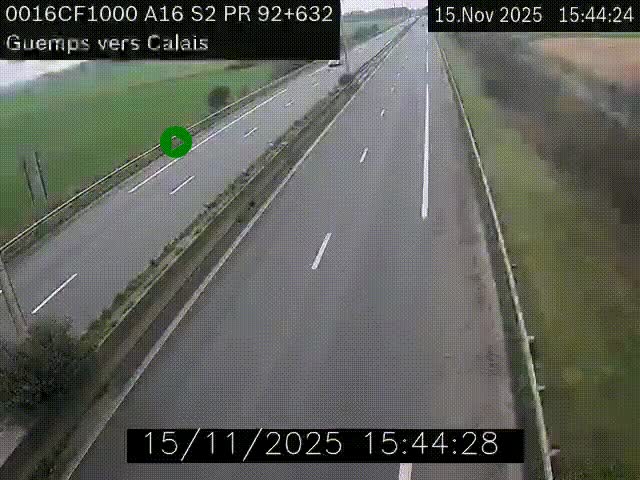 <h2>Webcam A16 juste après l'aire de repos d'Offekerque à Guemps. Vue orientée vers Calais</h2>