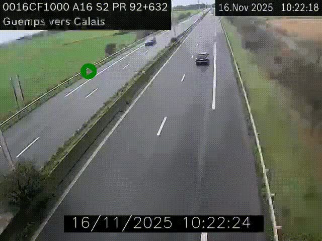 <h2>Webcam A16 juste après l'aire de repos d'Offekerque à Guemps. Vue orientée vers Calais</h2>