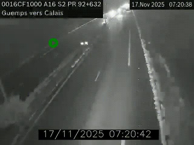 <h2>Webcam A16 juste après l'aire de repos d'Offekerque à Guemps. Vue orientée vers Calais</h2>