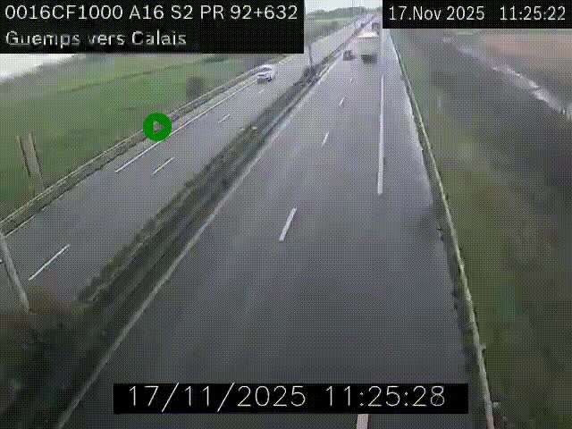 <h2>Webcam A16 juste après l'aire de repos d'Offekerque à Guemps. Vue orientée vers Calais</h2>