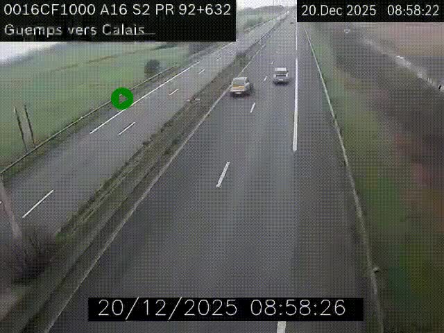 <h2>Webcam A16 juste après l'aire de repos d'Offekerque à Guemps. Vue orientée vers Calais</h2>