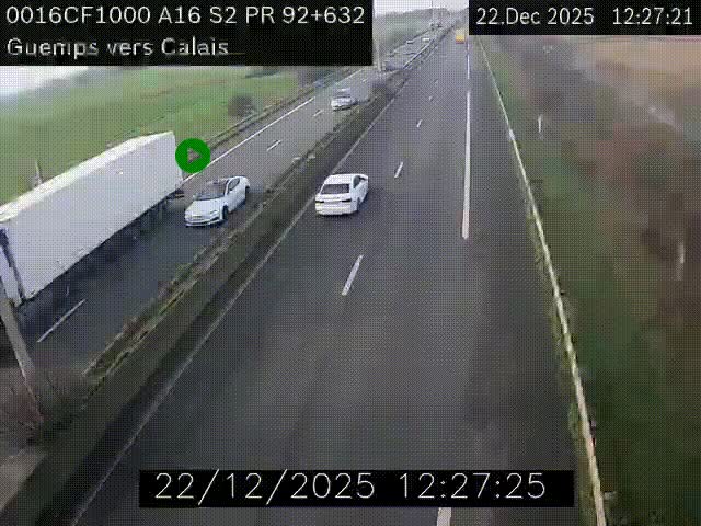 <h2>Webcam A16 juste après l'aire de repos d'Offekerque à Guemps. Vue orientée vers Calais</h2>