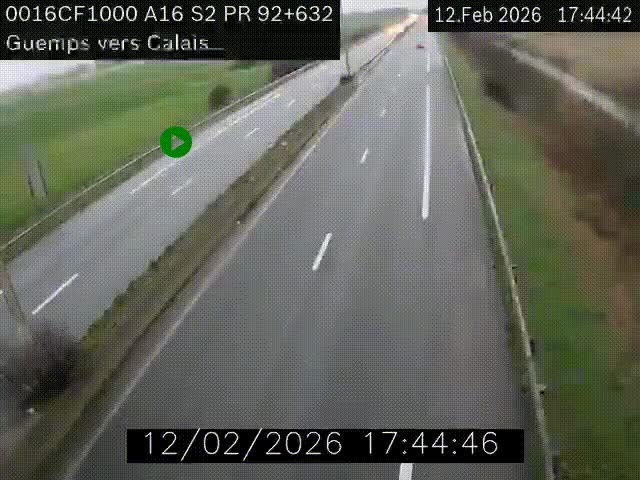 <h2>Webcam A16 juste après l'aire de repos d'Offekerque à Guemps. Vue orientée vers Calais</h2>