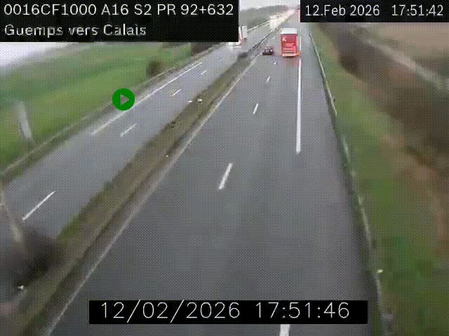 <h2>Webcam A16 juste après l'aire de repos d'Offekerque à Guemps. Vue orientée vers Calais</h2>