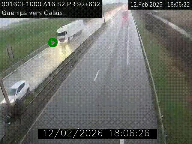 <h2>Webcam A16 juste après l'aire de repos d'Offekerque à Guemps. Vue orientée vers Calais</h2>