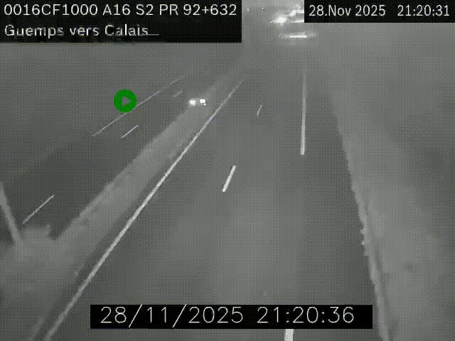 <h2>Webcam A16 juste après l'aire de repos d'Offekerque à Guemps. Vue orientée vers Calais</h2>