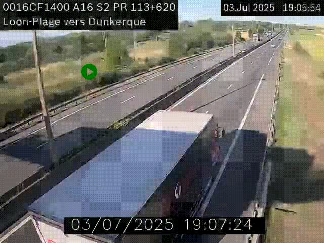 Webcam autoroute A16 à hauteur de Loon-Plage. Vue orientée vers Dunkerque et la Belgique.