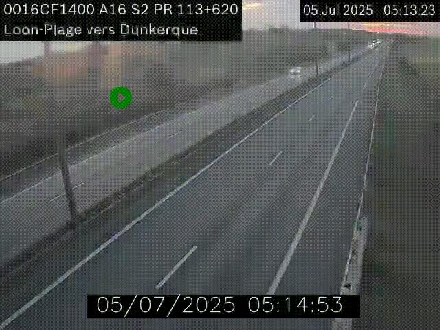 Webcam autoroute A16 à hauteur de Loon-Plage. Vue orientée vers Dunkerque et la Belgique.