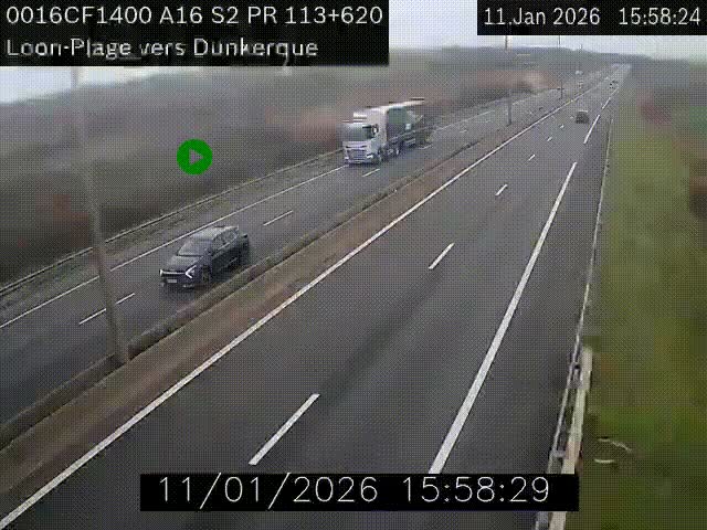 Webcam autoroute A16 à hauteur de Loon-Plage. Vue orientée vers Dunkerque et la Belgique.